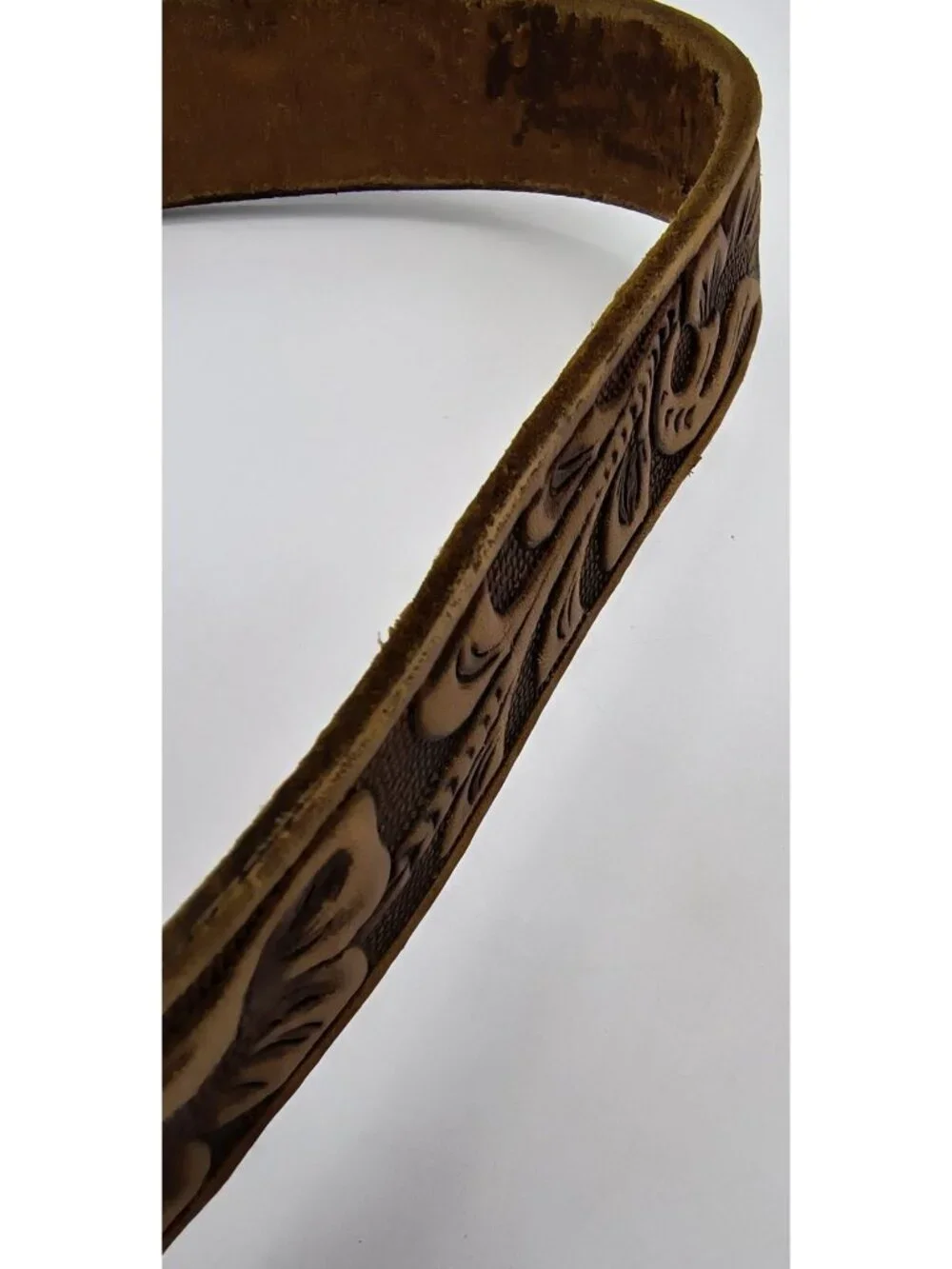 Vintage Tooled Leather Belt With Horse Head Buckle Western Style 24